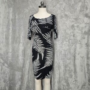 Simply Sisters Lola Dress XS Black White Fern Leaf Print Hawaiian Stretchy